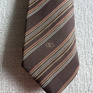 Valentino Men's Tie with Brown and Gold Stripes